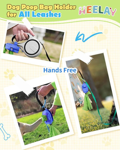 Dog Poop Bag Holder for Various Leashes,Hands Free Dogs Bag Holder with Hook loop/Carabiner Clip,Dogs Poop Bags Rolls Holder-Large Capacity,Dog Walking,Blue