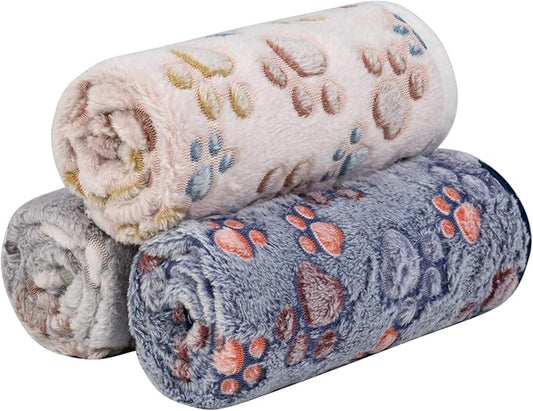 Dono 1 Pack 3 Dog Blankets for Small Dogs, Soft Fluffy Paw Print Pattern Fleece Pet Blanket Warm Sleep Mat, Puppy Kitten Blanket Doggy Mat for Dog Cat Kitten Doggy (40 * 30")