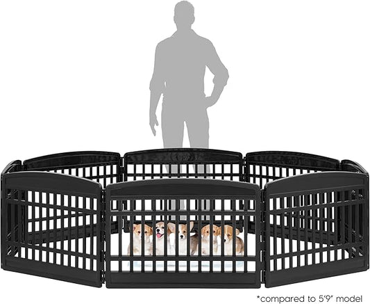 IRIS USA Dog Playpen 24" 8-Panel Dog Playpen – Large Puppy Playpen Indoor, 83.5 x 83.5 x 24, Spacious Dog Play Pen Indoors for Multiple Puppies/Small Dogs, Pet Fence, Black