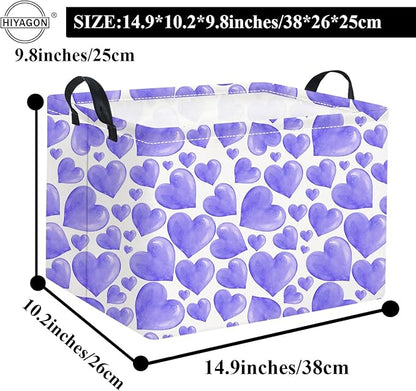 HIYAGON Rectangular Valentines Basket Fabric Storage Bin Storage Boxes Collapsible Storage Basket for Clothes Books Shelves Basket(Purple Heart)