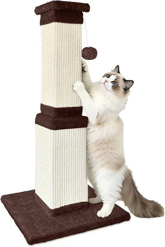 AGYM 32 Tall Cat Scratching Post for Large Cats, Cat Scratcher for Indoor Cats Adults, Sturdy Sisal Scratch Post to Protect Furniture, Brown