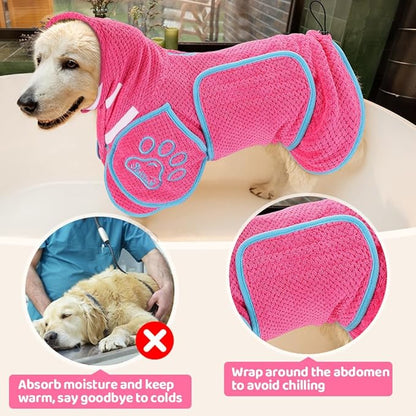 Dog Bathrobe Towel - Super Absorbent Dog Drying Coat, Warming Bath Robes for After Bath Shower Swim Walk for Small Medium Large Dogs Cats Pet
