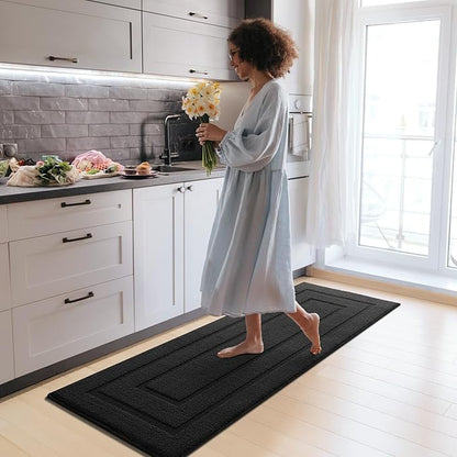 GRANNY SAYS Kitchen Mats for Floor 59 x 20, Resist Dirt Kitchen Rugs Non Slip Washable, Large Rug Runner for Sink Laundry Thick Durable Polypropylene Comfort Standing, Black