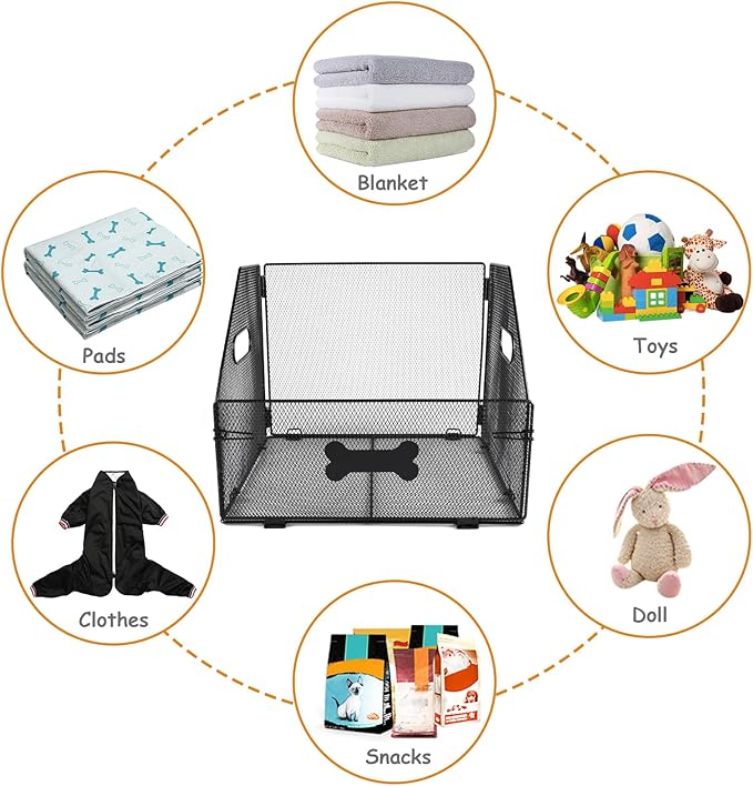 Geyecete dog toy basket Iron art dog toy bin dog toy box dog toy storage folding Large Dog Stuff Organizer with Handle-Toy box Can be Personalized