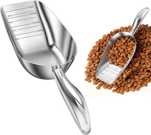Stainless Steel Dog Food Scoop 1 Cup, Metal Pet Food Scoop With Measuring Lines (Cup/Ml), Dog Food Measuring Scoop For Dogs, Cats, And Kitchen Use, Dishwasher Safe