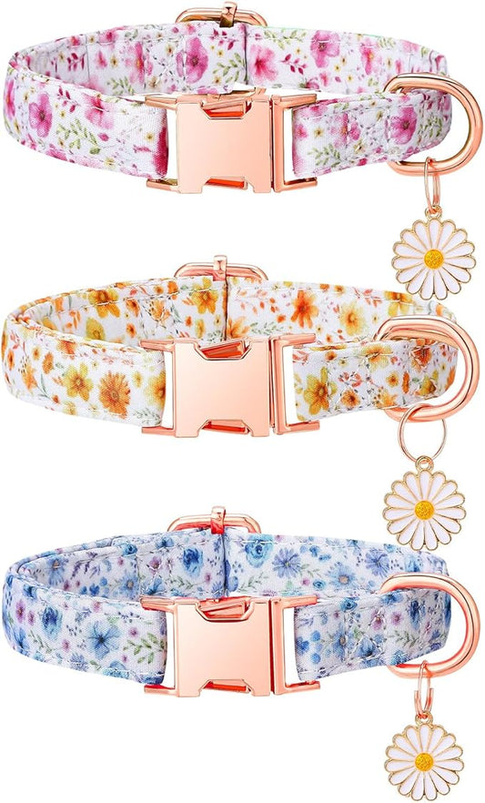 3 Pack Floral Dog Collars for Small Dogs Flower Dog Collars with Pendant for Girl Female Dogs Cute Puppy Pet Collar