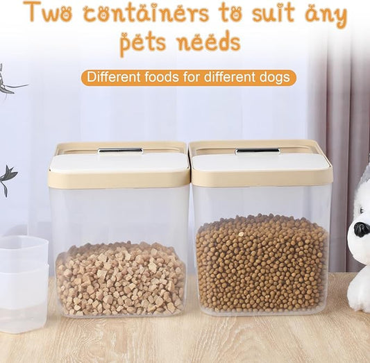 2 Packs Airtight Dog Cat Pet Food Storage Containers Up to 8 Lbs with Lids, Clear Dog Cat Animal Food Dispenser Bin with 2 Measuring Scoops for Home Dogs Cats Bird Pet Foods Storage