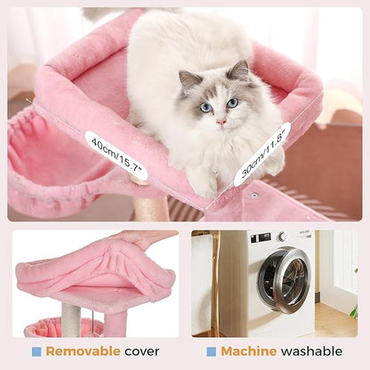 Small Cat Tree Pink Cat Tower with 32 Inches Scratching Post with Cats Condo House, Cozy Hammock and Removable Top Bed and Dangling Ball for Indoor Cats-34” Pink