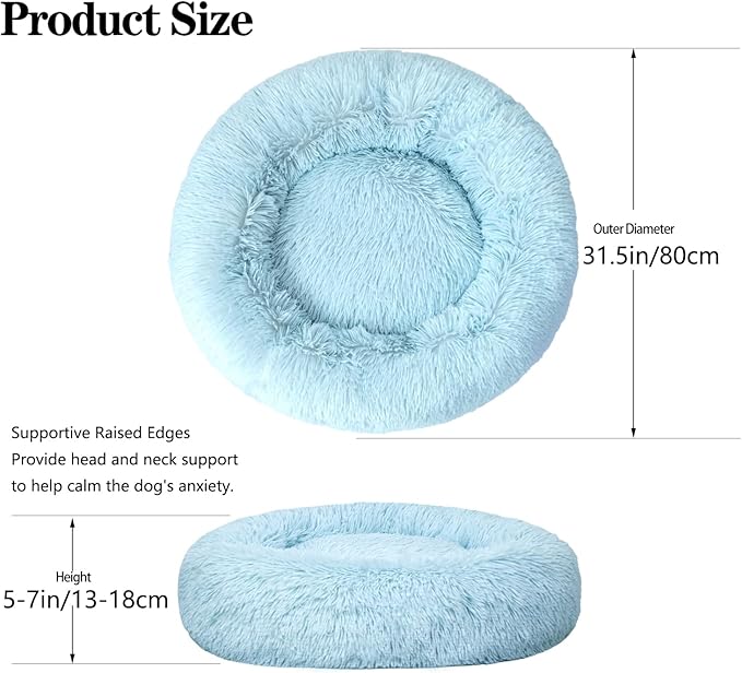 Calming Dog Bed for Medium Dogs Cats, Puppy 31'' Round Anti-Anxiety Warm Fluffy Plush Faux Fur Bed, Soft Anti-Slip Donut Washable, Cozy Medium Puppy Bed, Fits up to 50 lbs Pets