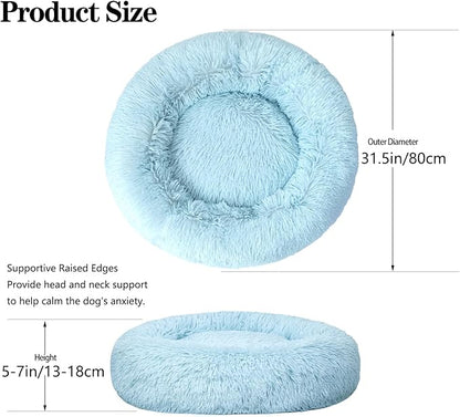 Calming Dog Bed for Medium Dogs Cats, Puppy 31'' Round Anti-Anxiety Warm Fluffy Plush Faux Fur Bed, Soft Anti-Slip Donut Washable, Cozy Medium Puppy Bed, Fits up to 50 lbs Pets