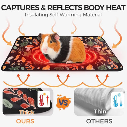 Homimp 4 Pcs Guinea Pig Pee Pads,Self Heating Guinea Pig Bed Pads for Winter Keep Warm,Washable&Anti Slip Small Animal Beds for Indoor Rabbit Hamster Squirrel Hedgehog Chinchilla Ferret,Black 12"x12"