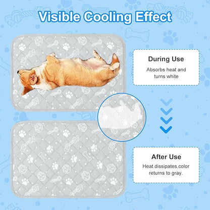 MH MYLUNE HOME Self Cooling Mat for Large Dog, 44”x32” Cool-Chill Cooling Fiber & Endothermic Color Changing Pet Cooling Pad, Foldable & Washable Non-Toxic Summer Pet Blanket
