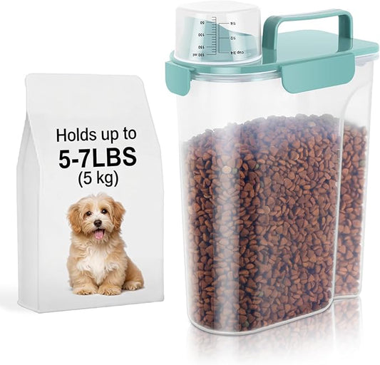 5-7Lbs Dog Cat Food Storage Container with Upgraded Large Nozzle BPA-free, 4 Snap Seals Plastic Pet Food Storage Containers with Handles (Elegant Blue, 5L-1pack)