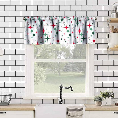 Mid Century Curtain Valance, 1950S 60S Christmas Design Retro Abstract Geometric Vintage Classic Window Valance Curtains for Farmhouse Bedroom Living Room Kitchen 54x18inch