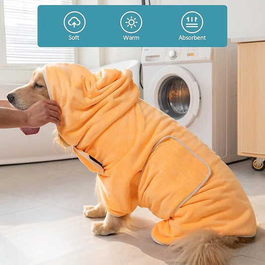 Avont Dog Bathrobe - Super Absorbent Pet Drying Towel Bath Robes After Bath Shower Swim Wet Walk for Puppies -Yellow(XL)