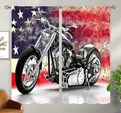 Motorcycle Blackout Curtains for Home Decor,custom black motorcycle american flag background Rod Pocket Thermal Insulated Drapes Darkening Window Curtain for Girls Boy Bedroom Living Room 42 x 63 Inch