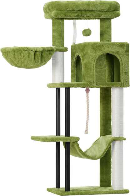 Gitelsnour Cat Tree, Cat Tower for Indoor Cats, 43.3 inch Cat Tree Tower with Sturdy Steel Tube, Hammock, Cat Condo for Small Cats and Kittens, Scratching Post, Green GCT004SGR