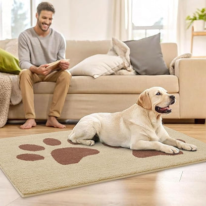 Buganda Dog Door Mat for Muddy Paws, Absorbent Dirt Trapper Washable Indoor Doormats, Non Slip Low-Profile Mud Mat for Dogs, Front Entrance Doormat for Inside Floor (36x24 Inches, Light Beige)