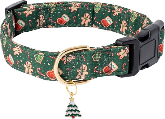 Faygarsle Green Dog Collar Christmas Design Gingerbread Man Pattern for Small Medium Large Dogs Collar Cute Stylish Girl Boy Christmas Dog Collar XS