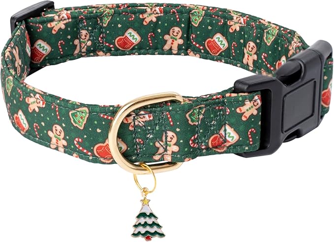 Faygarsle Green Dog Collar Christmas Design Gingerbread Man Pattern for Small Medium Large Dogs Collar Cute Stylish Girl Boy Christmas Dog Collar M