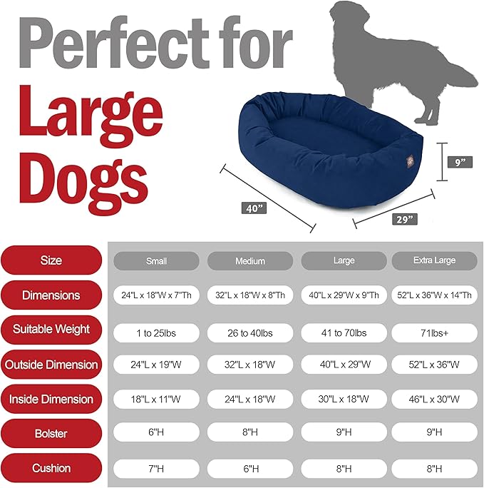 Majestic Pet 40 Inch Suede Calming Dog Bed Washable – Cozy Soft Round Dog Bed with Spine Support for Dogs to Rest Their Head - Fluffy Donut Dog Bed 40x29x9 (Inch) - Round Pet Bed Large – Navy (2025)
