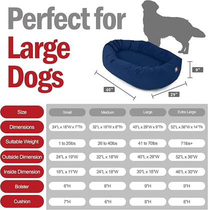 Majestic Pet 40 Inch Suede Calming Dog Bed Washable – Cozy Soft Round Dog Bed with Spine Support for Dogs to Rest Their Head - Fluffy Donut Dog Bed 40x29x9 (Inch) - Round Pet Bed Large – Navy (2025)