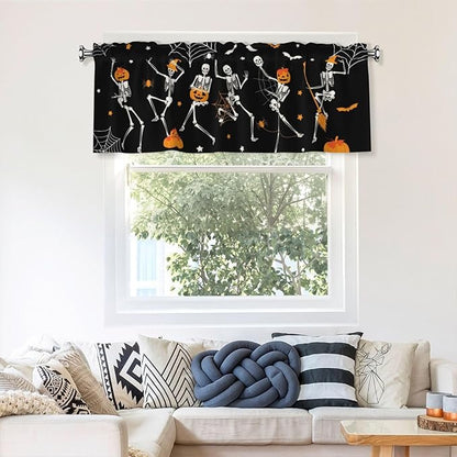 Halloween Skeleton Curtain Valance Short Rod Pocket Window Treatment for Living Room Bedroom Kitchen Bathroom 1 Panel 54" W x 18" L