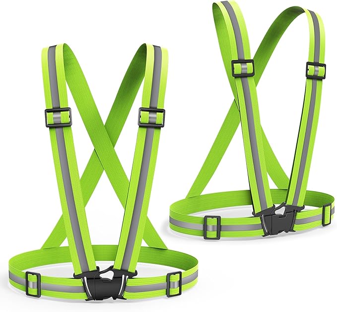 2 Packs Reflective Vest Running Gear, High Visibility Reflective Running Gear Adjustable Elastic Safety Vest for Night Jogging, Biking, Walking or Dog Walking, Running Vest for Men Women Children