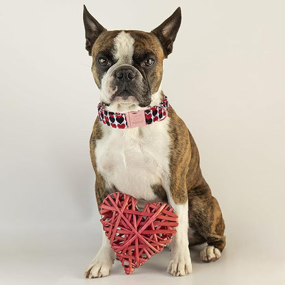 Valentines Dog Collar, Red Black Heart Valentine Pet Collar with Metal Buckel, Durable Adjustable Holiday Dog Collars for Small Medium Large Dogs XL