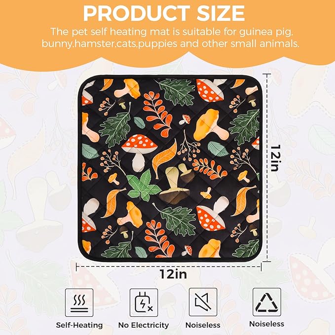 Homimp 4 Pcs Guinea Pig Pee Pads,Self Heating Guinea Pig Bed Pads for Winter Keep Warm,Washable&Anti Slip Small Animal Beds for Indoor Rabbit Hamster Squirrel Hedgehog Chinchilla Ferret,Black 12"x12"