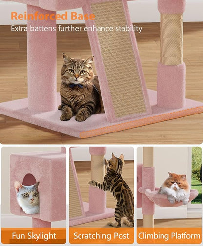 OS MOTOR Cat Tree Tower for Indoor Cats Large Adult,Cute/Tall Modern Cat Tree for Big Cats 20 lbs,Plush Multi-Level Cat Condo with Scratching Posts,Hammock, Dangling Ball (Soft Pink, 36 inch)