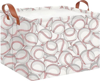 CLOCOR Rectangular Storage Basket,Collapsible Cute Pattern Storage Bin,Waterproof Books Box with Handles,Gift Basket(Big Baseball)