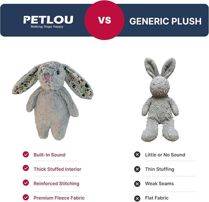 Pet Lou Floppy Rabbit Stuffingless Plush Dog Toy with Squeaker and Crinkle Paper, Soft, Durable Plush Dog Chew Toy for Interactive Play, 13 Inch, French Blue