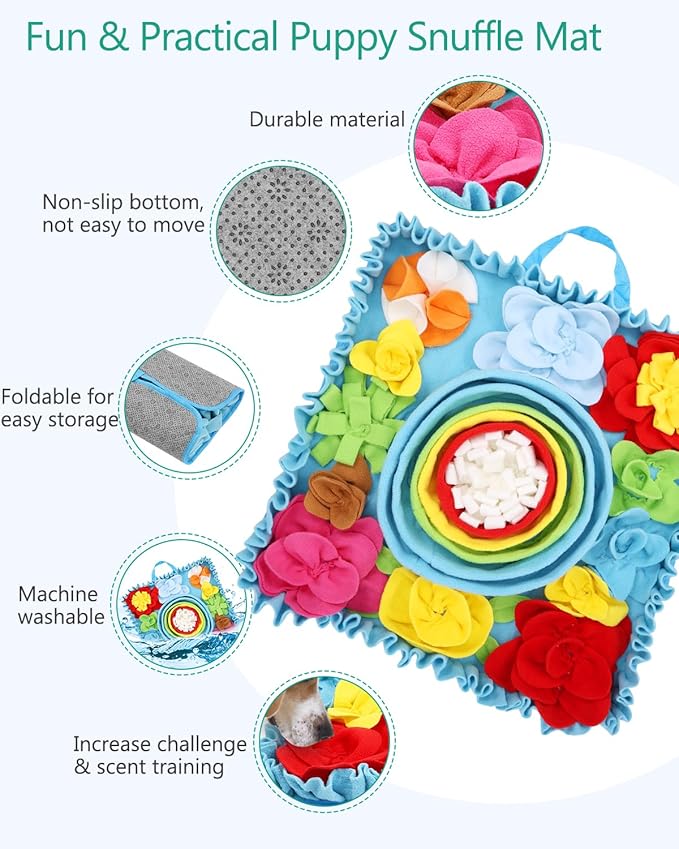 ORIA Snuffle Mat for Dogs, 20'' x 20'' Dog Sniff Mat, Interactive Puzzle Mat for Mental Stimulation, Boredom, Stress Relief, Anti-Slip Dog Treat Mat for Puppies Small Large Dogs