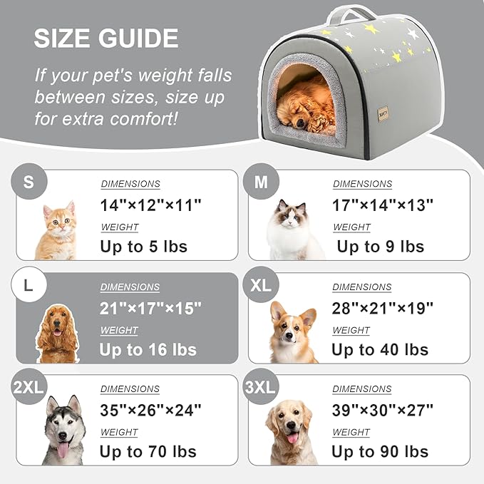 Jiupety Indoor Dog House, 2 in 1 Portable Foldable House Bed with Cover, Pet Tent & Cave Bed for Small Medium Dog, L(21"×17"×15"), Up to 16 Lb, Grey