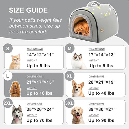 Jiupety Indoor Dog House, 2 in 1 Portable Foldable House Bed with Cover, Pet Tent & Cave Bed for Small Medium Dog, L(21"×17"×15"), Up to 16 Lb, Grey