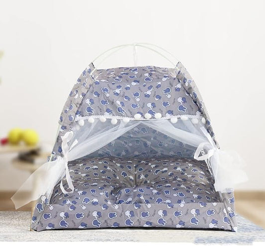 Indoor Pet Tent with Mesh Door Window, Cat & Dog Tent House, Washable Soft Warm & Non-Slip, All Seasons (Gray)