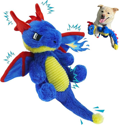 Original Blue Dinosaur Dog Toy - Soft Dog Toys Plush for Small Medium Large Dogs（13.78''） - Cute Dog Squeak Toys with 5 Crinckle Papers & 2 Squeakers