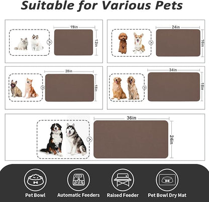 Dog Food Mat - Absorbent Cat Mat for Food and Water, No Stains Pet Feeding Bowl Mat, Easy to Clean Pet Placemats, Quick Dry Dog Water Dispenser Mat for Messy Drinkers | Brown 12"x 19"