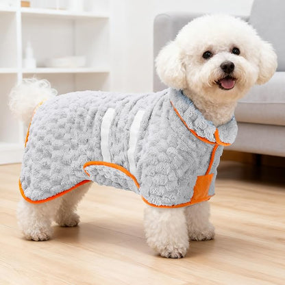 Glittme Dog Bathrobe for Drying Dogs, Super Absorbent Fleece Dog Towel Robe, Adjustable Dry Coat for Large Medium Small Dogs, Warm Pet Drying Vest for After Bath, Swimming, Muddy Walks & Car Travel