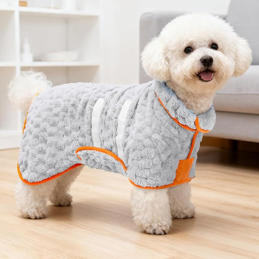 Glittme Dog Bathrobe for Drying Dogs, Super Absorbent Fleece Dog Towel Robe, Adjustable Dry Coat for Large Medium Small Dogs, Warm Pet Drying Vest for After Bath, Swimming, Muddy Walks & Car Travel