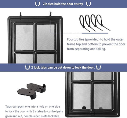 Namsan Pet Screen Door, Dog Door for Sliding Screen Door, 12x16 Inches Doggy Door for Screen Door, Magnetic Close Dog Door Window Porch, Large, Black