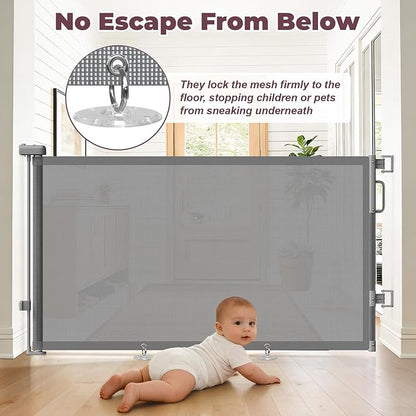 2Pack Retractable Baby Gates for Stairs, 58" Extra Wide Mesh Dog Gate for Doorways, Home Saftey Gate for Child Toddler Pet, Indoor and Outdoor Use, Easy Install, 34" Height, Gray