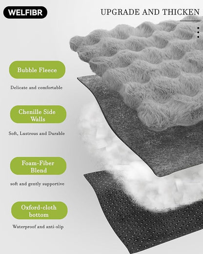 Dog Bed with Shredded Foam Filling, 35" * 25" Calming Pet Sofa with Removable Washable Cover, Soft Faux Fur Bolster Couch for Dogs, Anti-Slip Bottom (Gray, Small)