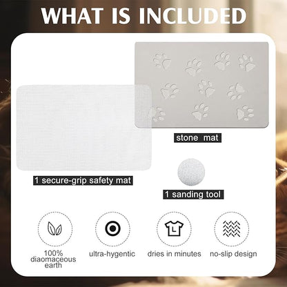 Valentine Dog Gift Stone Mat for Dog Bowl Diatomaceous Earth Absorbent Non Slip Cat Puppy Mat for Food and Water Quick Drying Easy to Clean Placemat for Bowl Dish(Light Gray,16 x 12 Inch)