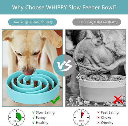 Slow Feeder Large Dog Bowl - Non Slip Maze Puzzle Bowl for Medium Dogs - Blue
