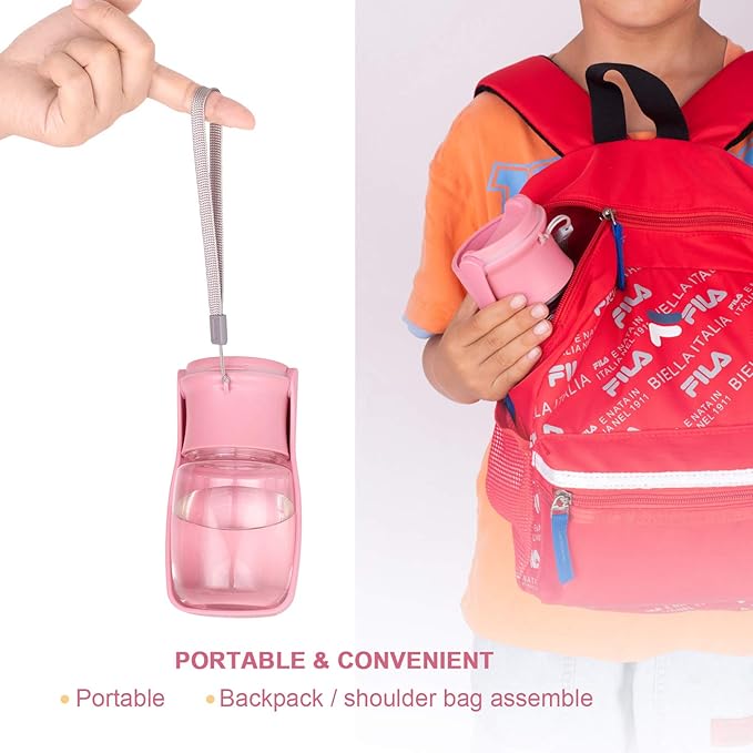 Dog Water Bottle Portable, Leak Proof Foldable Pet Water Dispenser for Dogs & Cats, 350ml (12oz) Dog Water Bowl Drink Cup Pet Summer Accessories for Outdoor Travel Walk Hinking (Pink)