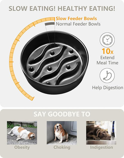 Ceramic Slow Feeder Dog Bowls Elevated, 0.6 Cup Dog Slow Feeder for Small Dogs, Puzzle Maze Bowl, 14oz, 6in, Black