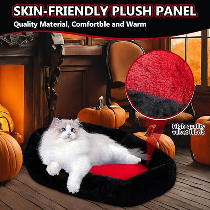 Gothic Cat Beds Fits up to 25 lbs, Washable Coffin Cat Bed, Goth Pet Bed, Halloween House 24 * 16.9 Inch, Red & Black Small