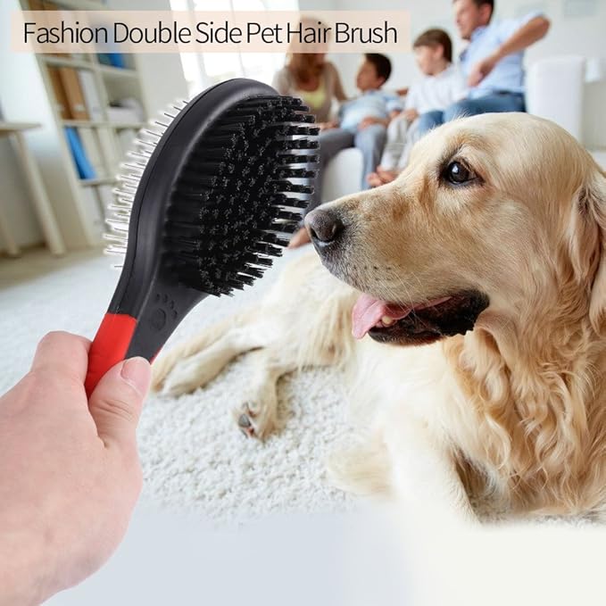 Double Sided Pet Brush, Professional Double Sided Pin & Brush for Dogs & Cats, Soft Salon Grooming Massage Clean for Pet(M)